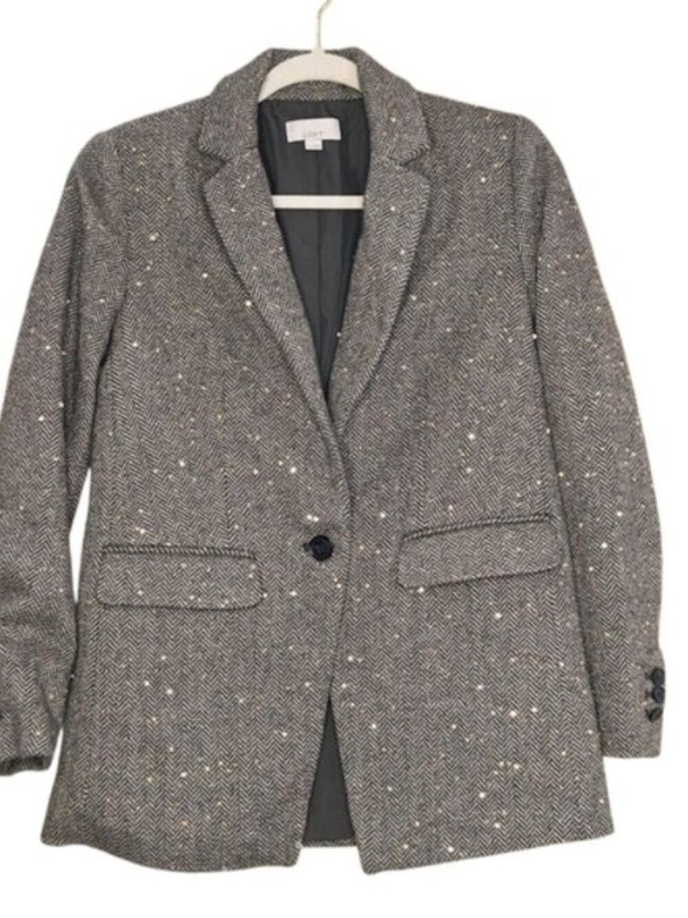 Loft Womens Herringbone brown blazer sequins SZ 2 Wool Blend